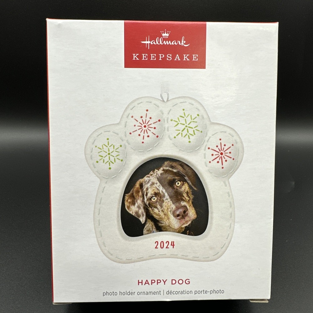 Hallmark Keepsake "Happy Dog"Porcelain Photo Frame Christmas Ornament New in Box
